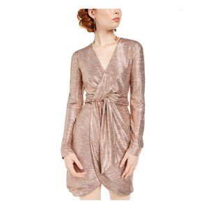 NWT City Studio Rose Gold Tie Belted long Sleeve Sheath Dress Size 15